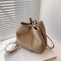 Pleated Large Capacity Bucket Shoulder Bag for Women