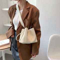 Pleated Large Capacity Bucket Shoulder Bag for Women