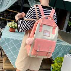 Backpack 5 Piece Set High School Bags Teen Girl Canvas Travel Bookbags