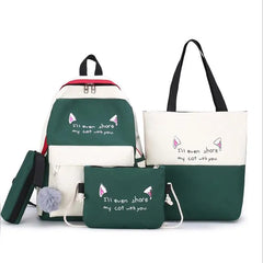 Canvas Student Backpack Junior High School Bag 4pcs Laptop Backpack