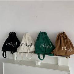 Embroidered Canvas Drawstring School Backpack for Women