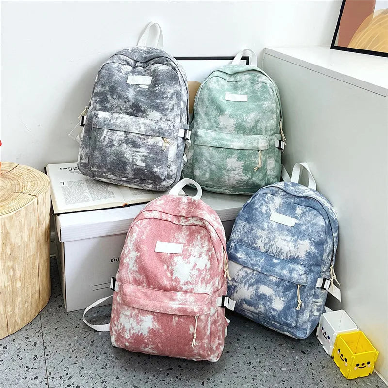 Tie Dye Canvas Backpack Women Casual School Bag