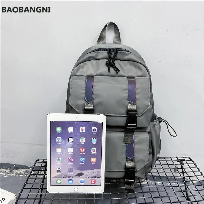 Reflective Strip Nylon Backpack School Travel Bag