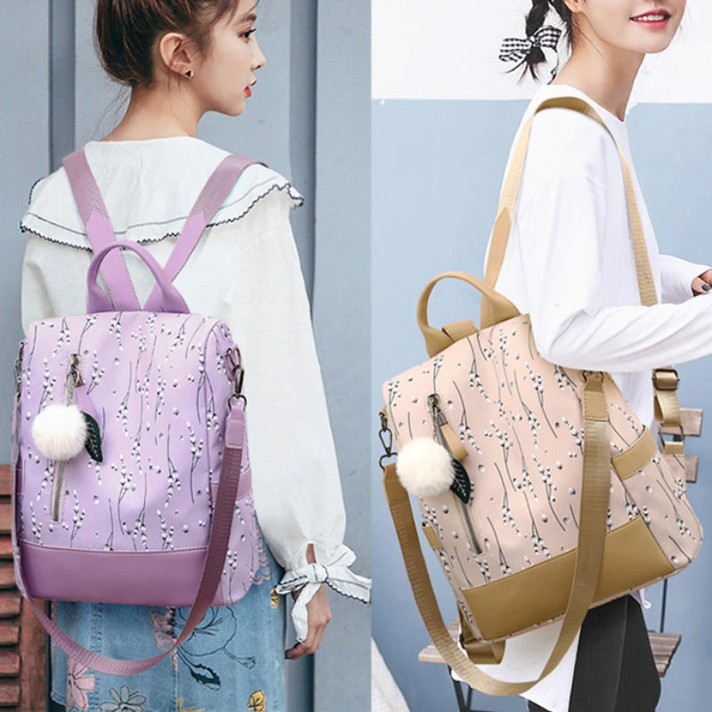 Flower Print Women's School Backpack Casual Travel Bag