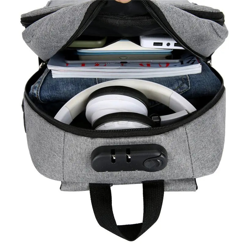 Men's Waterproof Oxford Urban Backpack Laptop 13.3 Inch USB Charging Gray Rucksa