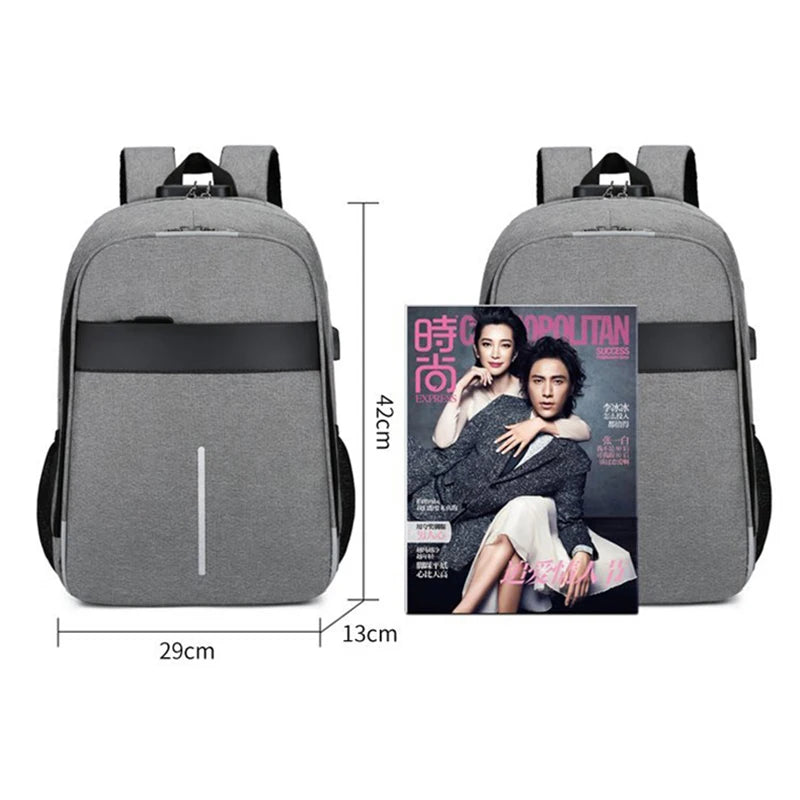 Men's Waterproof Oxford Urban Backpack Laptop 13.3 Inch USB Charging Gray Rucksa