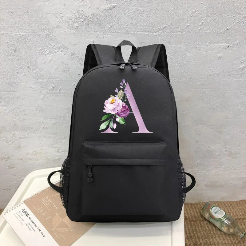 Purple Letter Print School Travel Backpack for Teenage Girls