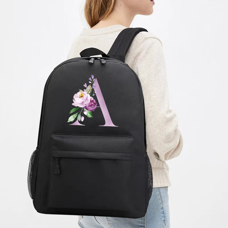 Purple Letter Print School Travel Backpack for Teenage Girls