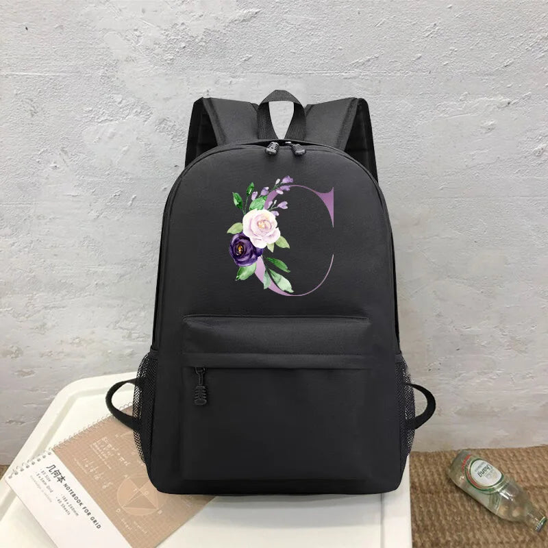 Purple Letter Print School Travel Backpack for Teenage Girls