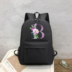 Purple Letter Print School Travel Backpack for Teenage Girls