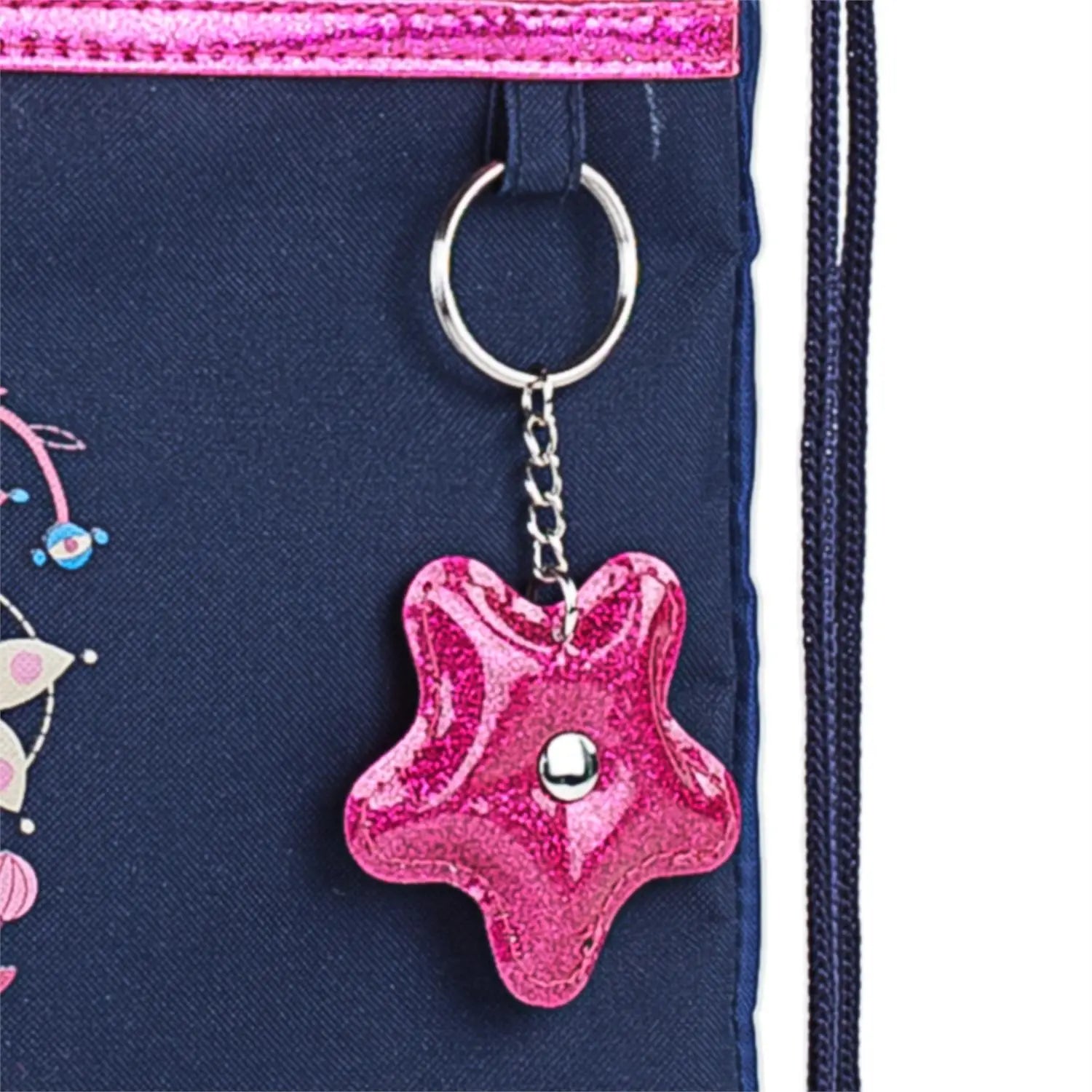 Sequined Gym Bag with Printed Handles & Keychain
