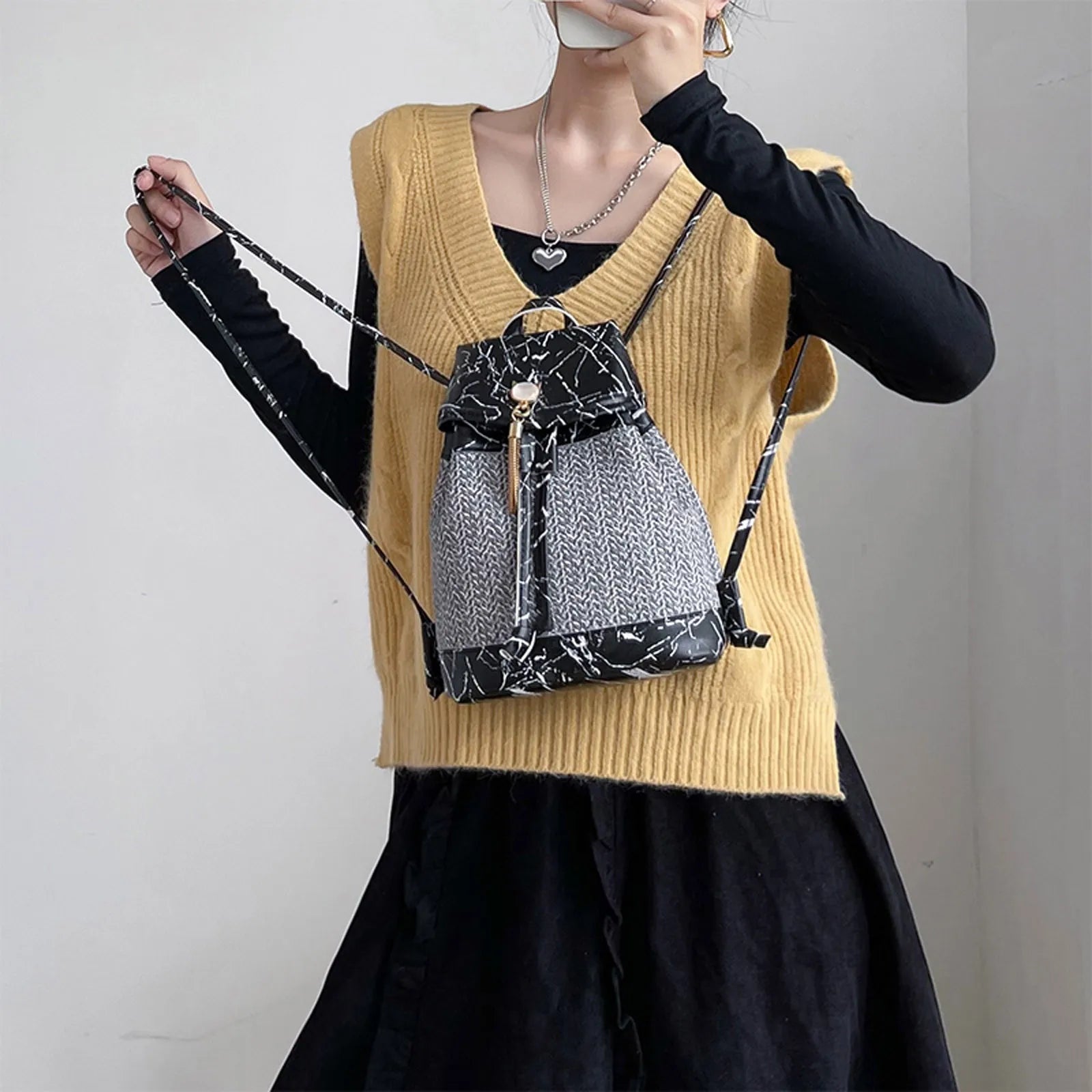 Patterned Stone Drawstring Backpack for Men & Women