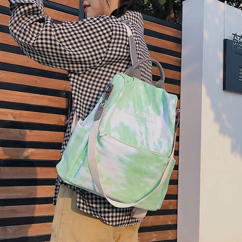 Tie-Dye Canvas Backpack for Women School Girls Travel
