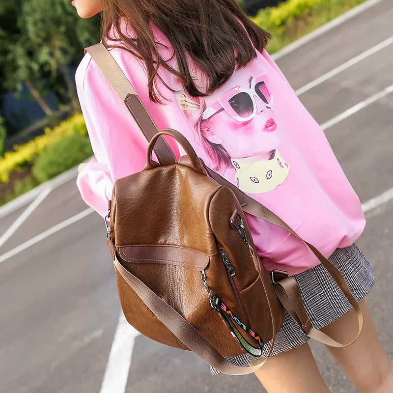 Multifunction Female Backpack Girls Schoolbag Travel Backpack Leather Women
