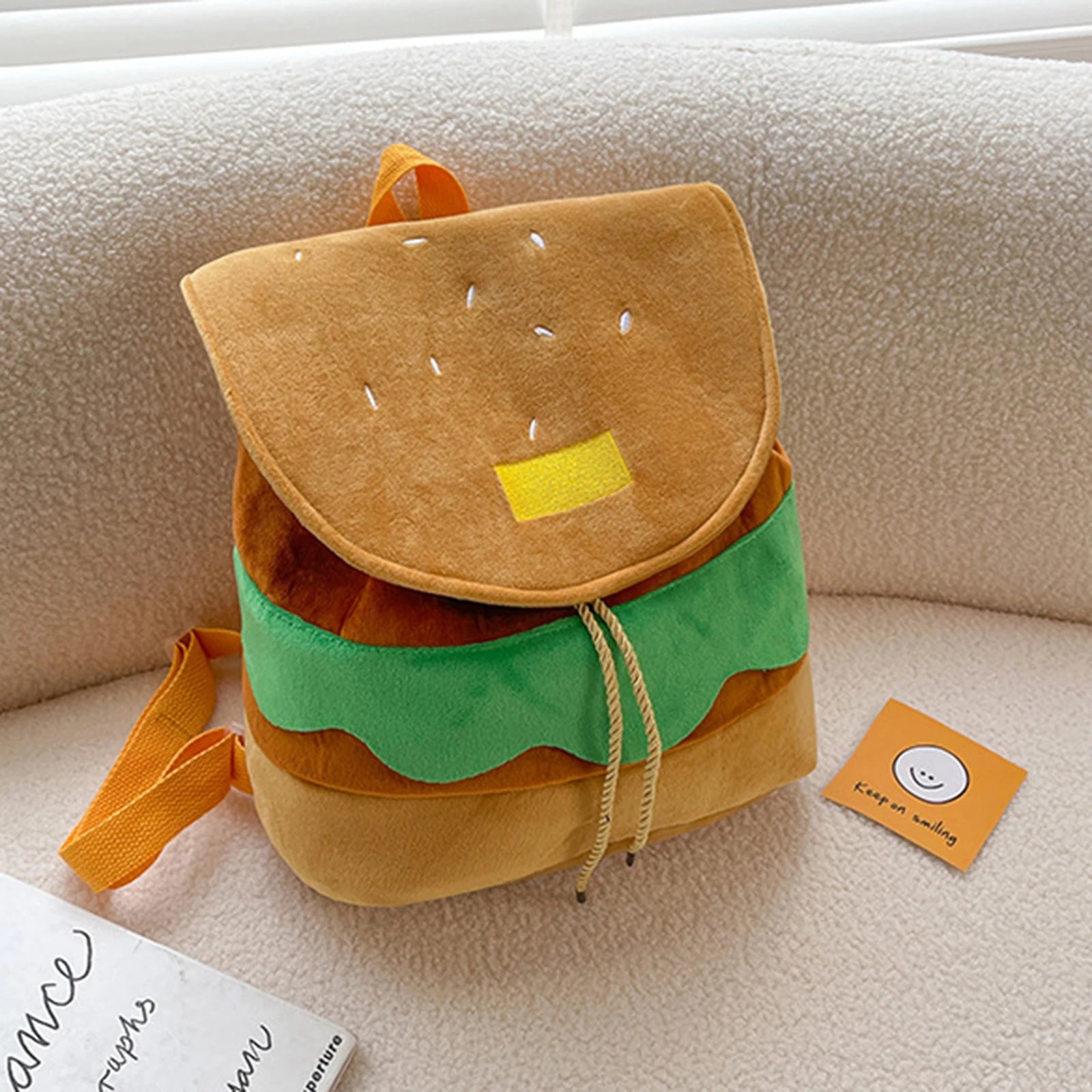 Hamburger Shape Drawstring Backpack Women Multi-Function Bag
