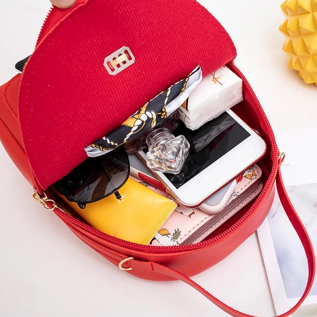 Women PU Leather Shoulder Bag for Teenage Girls Multi-Function Small Backpack