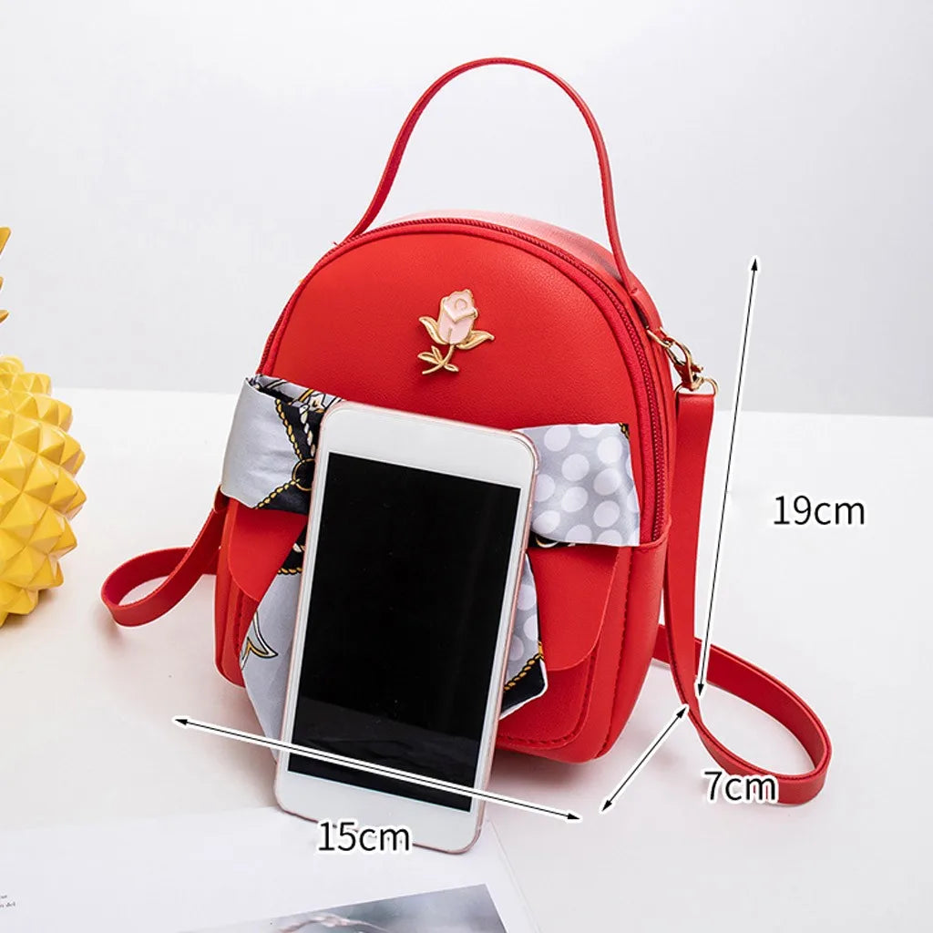 Women PU Leather Shoulder Bag for Teenage Girls Multi-Function Small Backpack