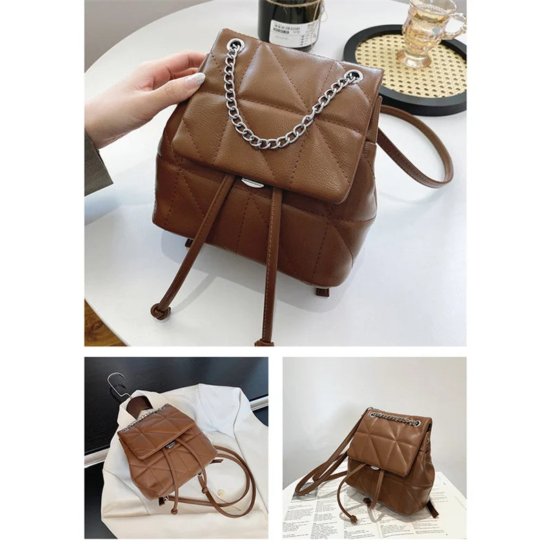 PU Leather Women Shoulder Bag Small Female School Backpack