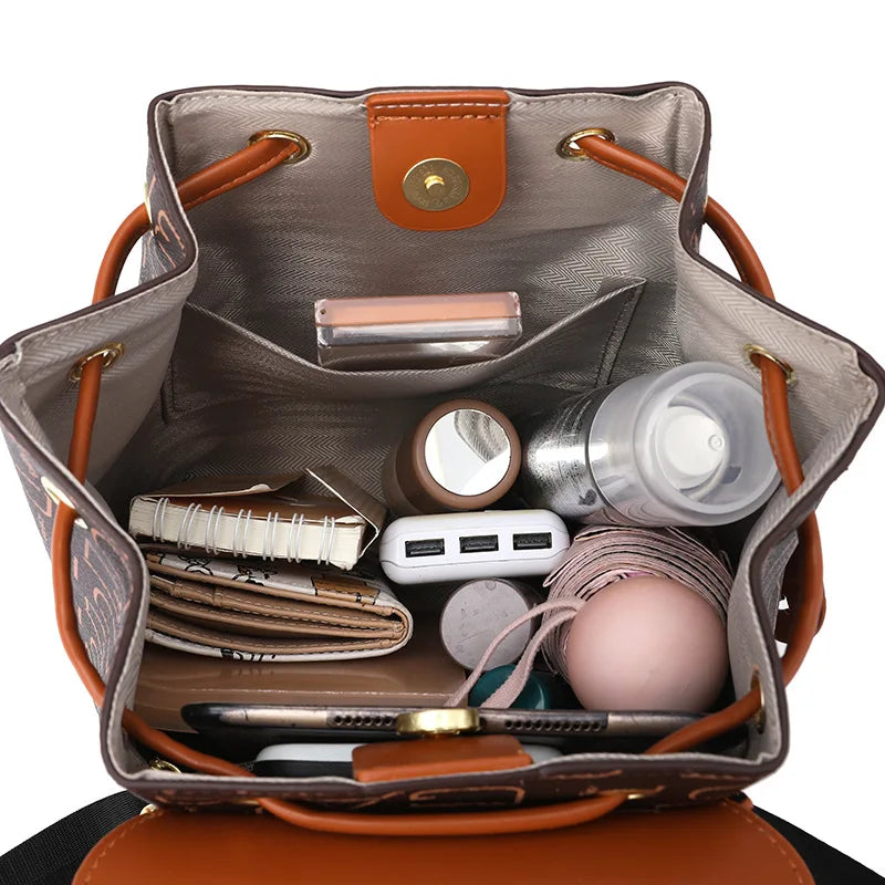 Solid Color Casual Backpack Women's Bag Large Capacity Handbag