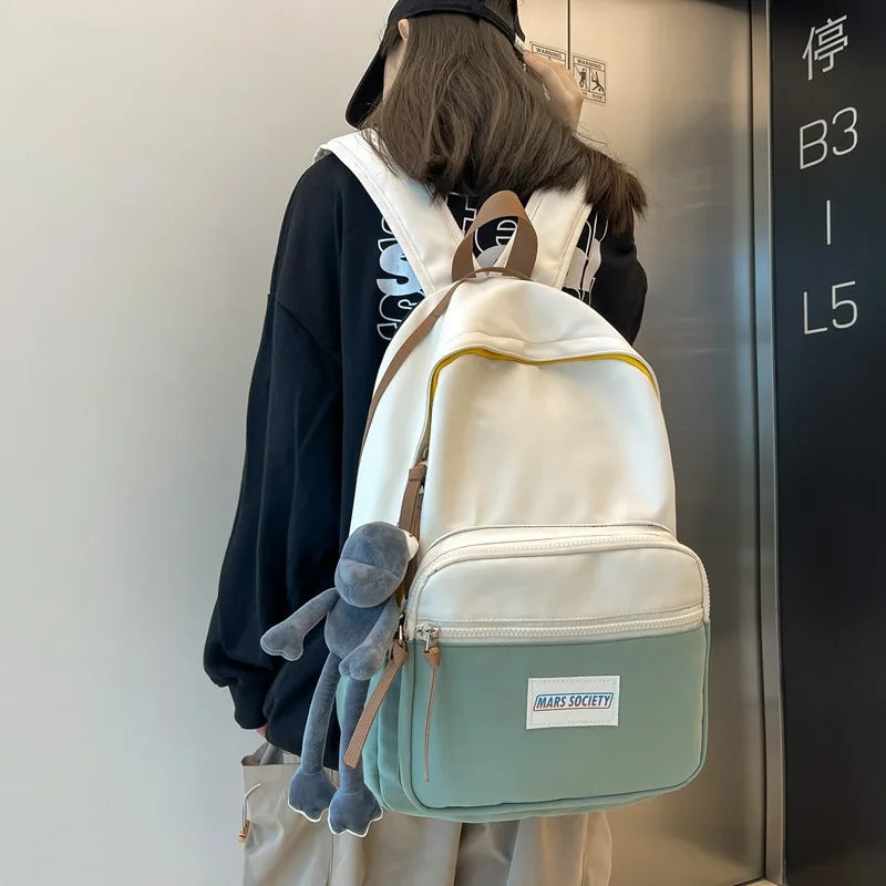 Contrast Junior Schoolbag Large Capacity Backpack Female Student