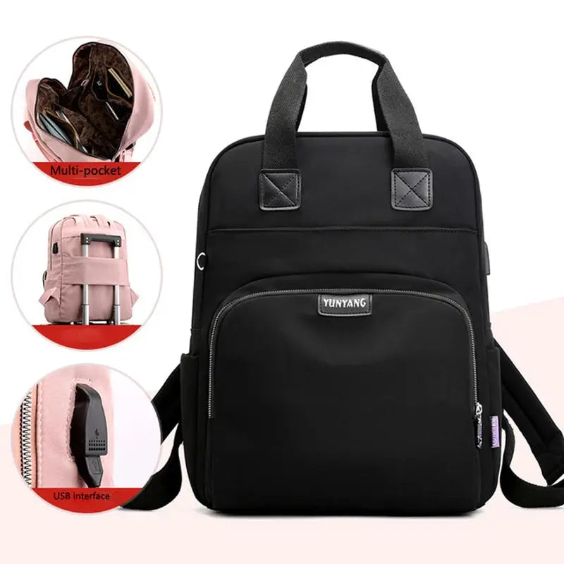 Women's USB Charging Backpack Casual Student Bag Waterproof