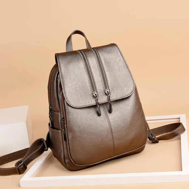 Soft Leather Women's Travel Backpack Large Capacity