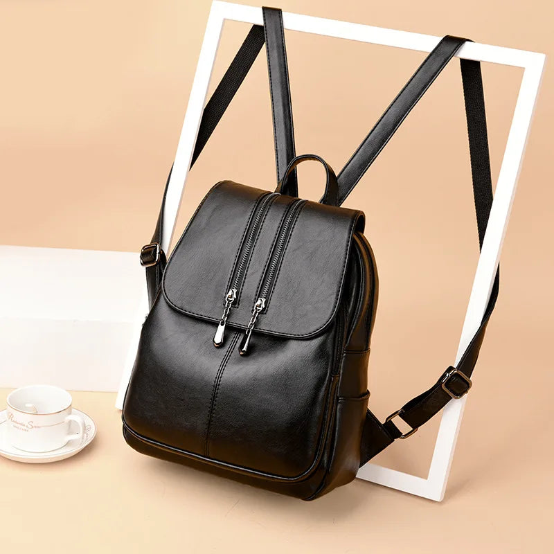 Soft Leather Women's Travel Backpack Large Capacity
