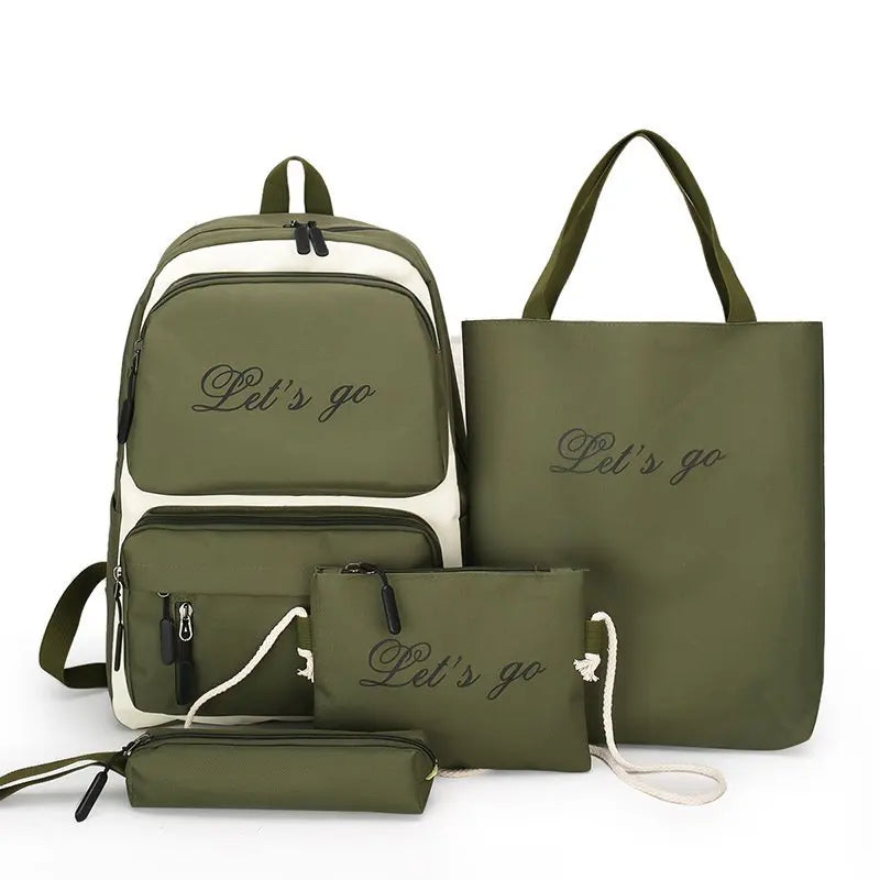 Canvas Women Backpack 4 Pcs Sets School Book Bags for Teenager Girls