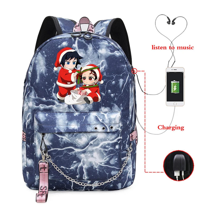 Demon Slayer Anime Outdoor Backpack Canva Bag Girls To School Kpop