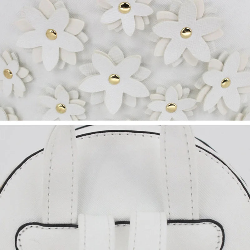 PU Leather Mini Backpack Flowers Decorated Soft Touch Casual Mochila