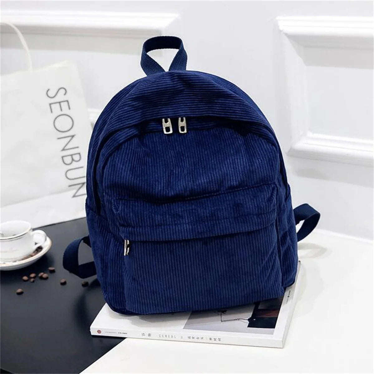 Teenagers Corduroy Backpack Solid Colors Preppy Style School Travel Bag