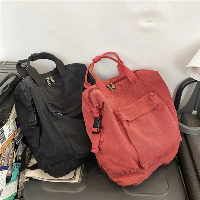 Canvas Rucksack School Bag Large Capacity Teenage Shoulder Travel Bag