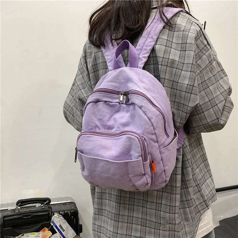 Canvas Women's Backpack School Book Bag Travel Rucksack Retro Preppy Ins