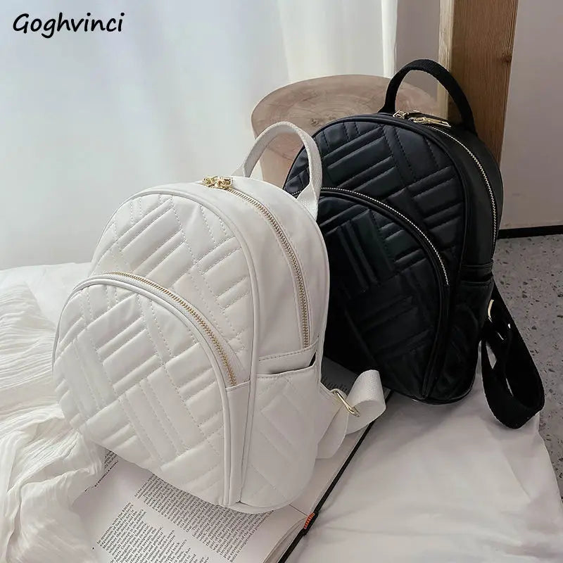 Women Texture Solid PU Leather Backpack Female