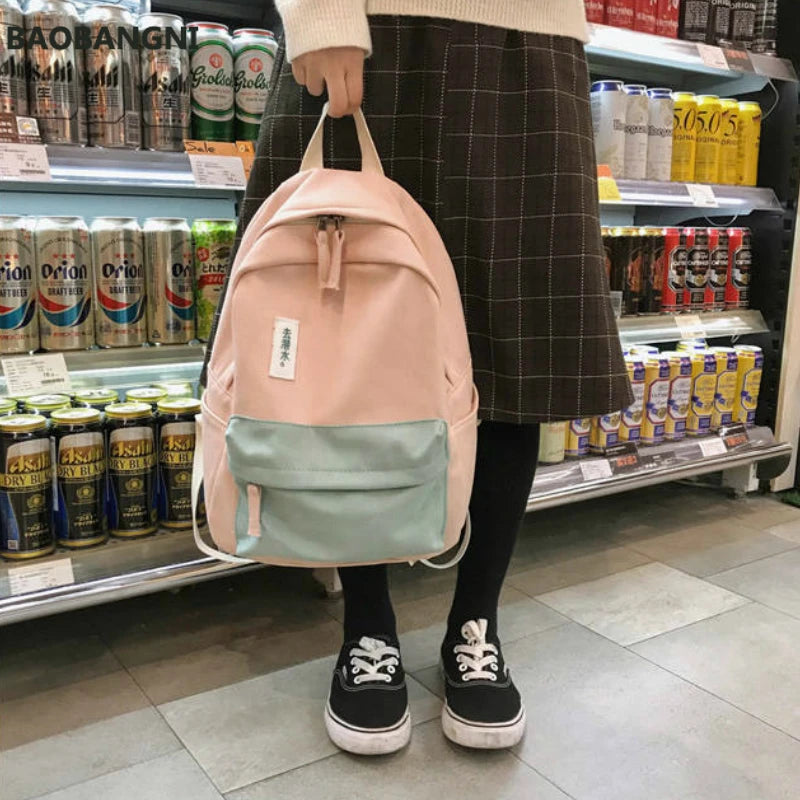Women Letter Patchwork Sweet Students Preppy Backpack