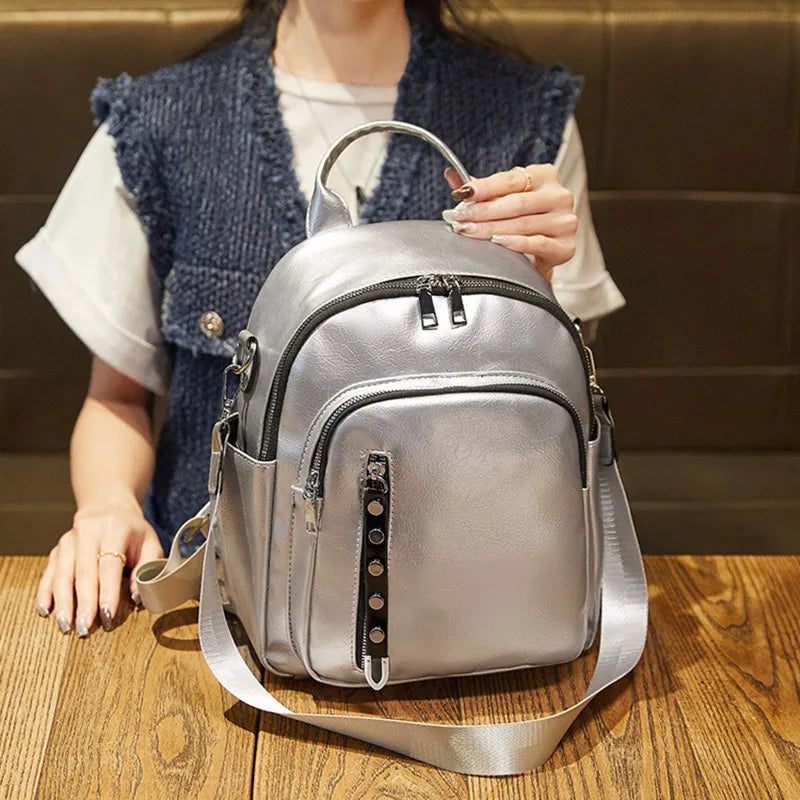 Stylish Waterproof Leather School Backpack for College Students