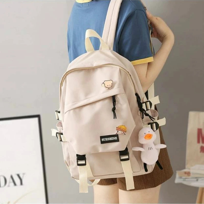 Waterproof Nylon Backpack Women Sweet Girls Large Capacity School Bag