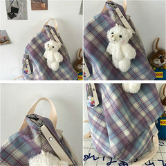 Women Plaid College Style Designers Nylon Sweet Backpack