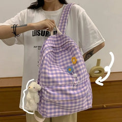 Women's Plaid Backpack: College Preppy Book Bag, Waterproof Travel Rucksack
