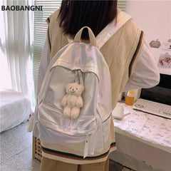 Reflective Girls Pink School Backpack Harajuku All-match Large Capacity PU Bag
