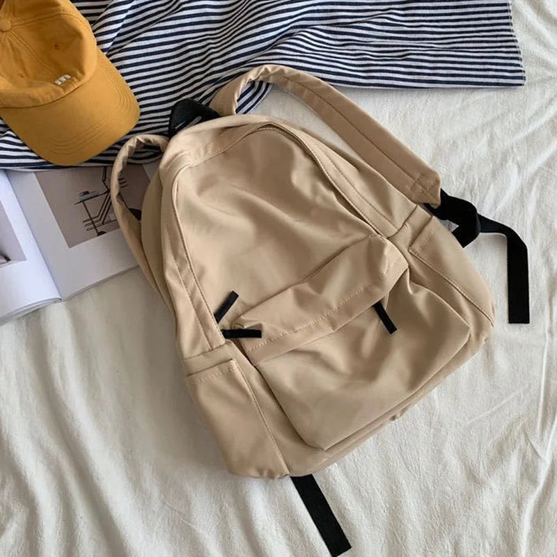 Women Solid Large Capacity Backpack Waterproof Bag Japanese Style