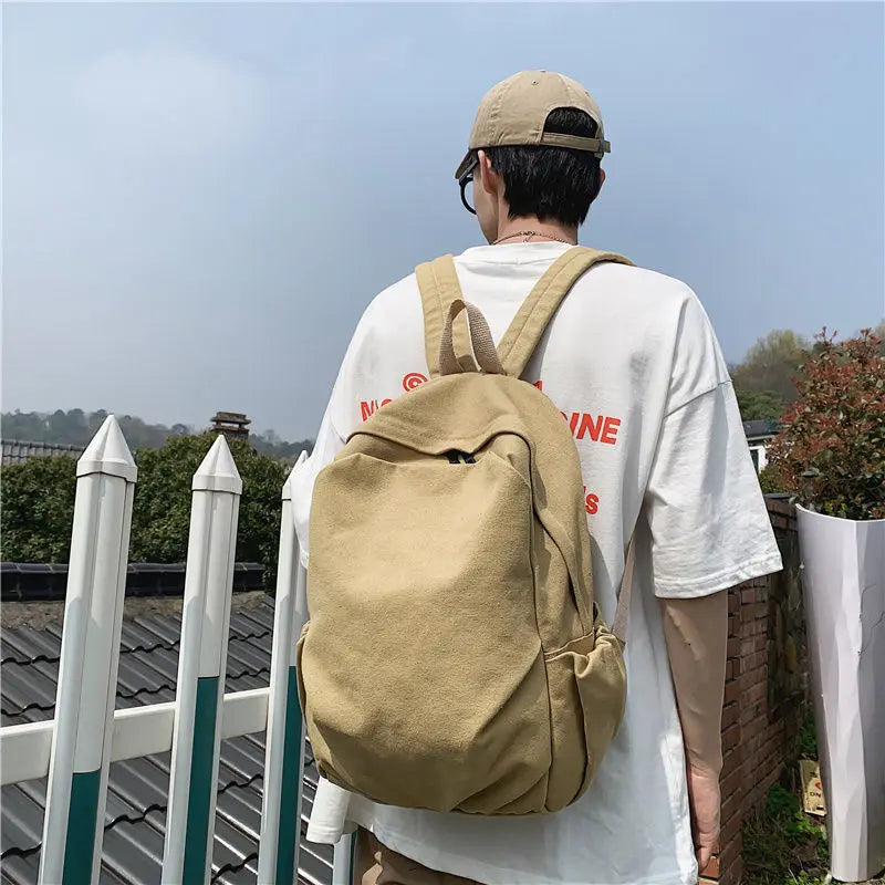Women Canvas Backpack School Bag Zipper Large Capacity Vintage Style