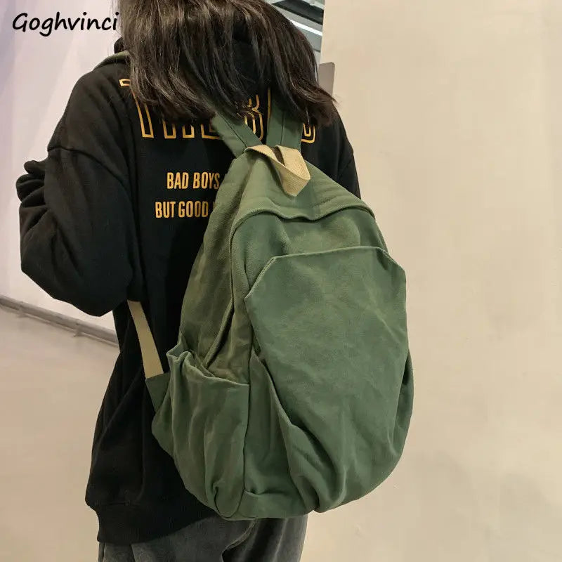Women Canvas Backpack School Bag Zipper Large Capacity Vintage Style