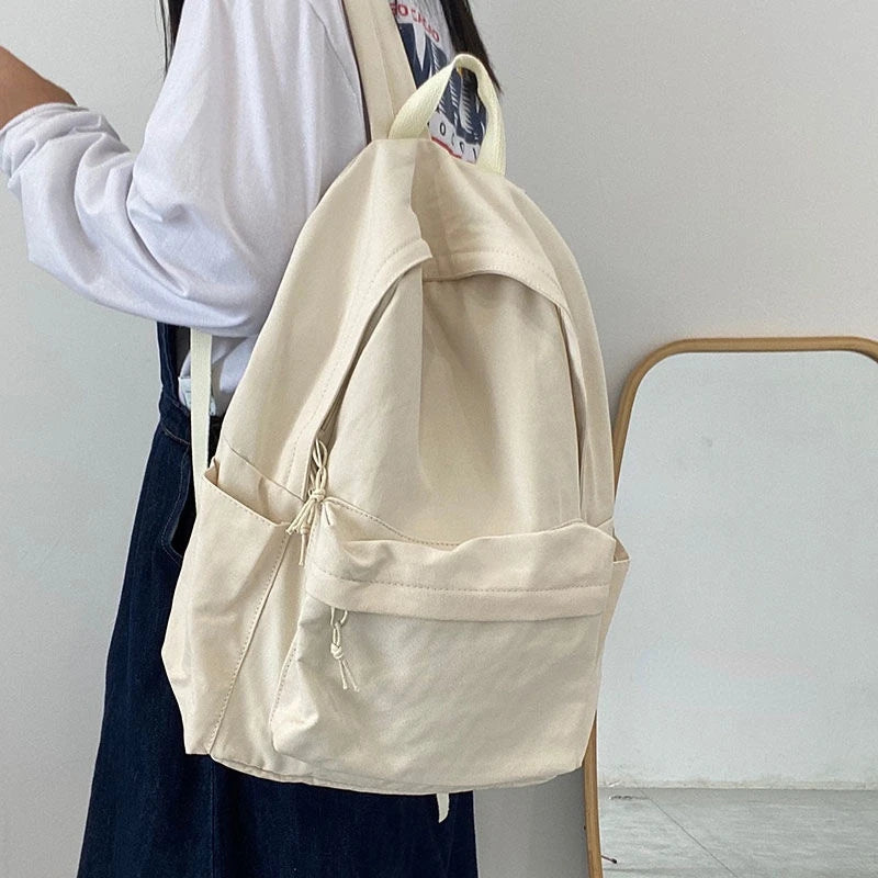 Canvas Backpack Women Solid Preppy Style Large Capacity Bag