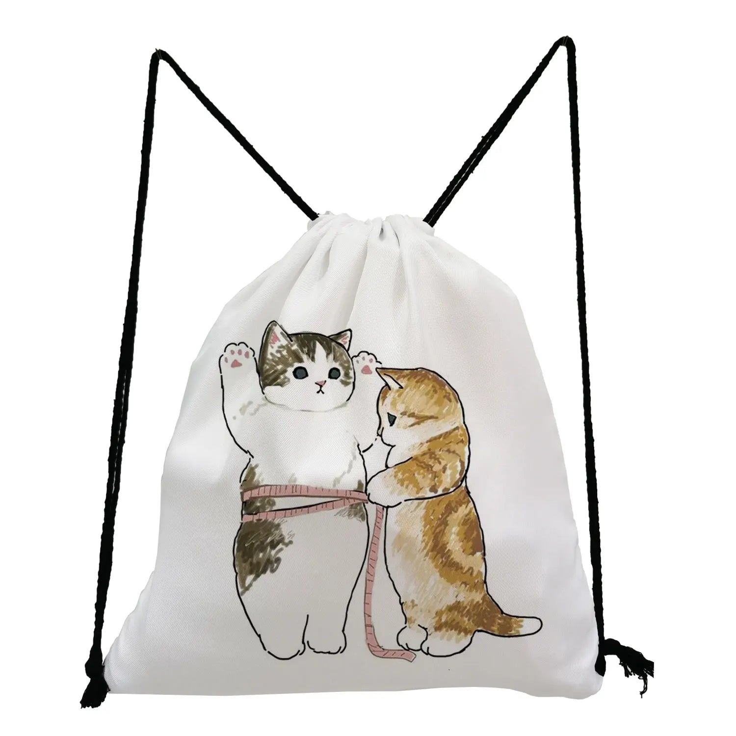 Student Casual Animation Backpack Drawstring Pocket Cat Shark Print