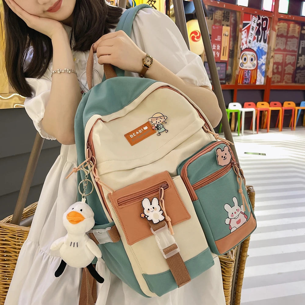 Badge Buckle Backpack Waterproof Patchwork Backpacks School Bag