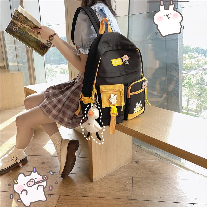 Badge Buckle Backpack Waterproof Patchwork Backpacks School Bag