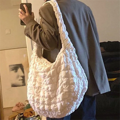 Pleated Handbag Large Capacity Down Bag Big Shoulder Female Solid Space Cotton P