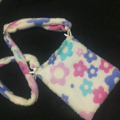 Small Flower Plush Messenger Bag Winter Shoulder Bag Warm Fur Handbag