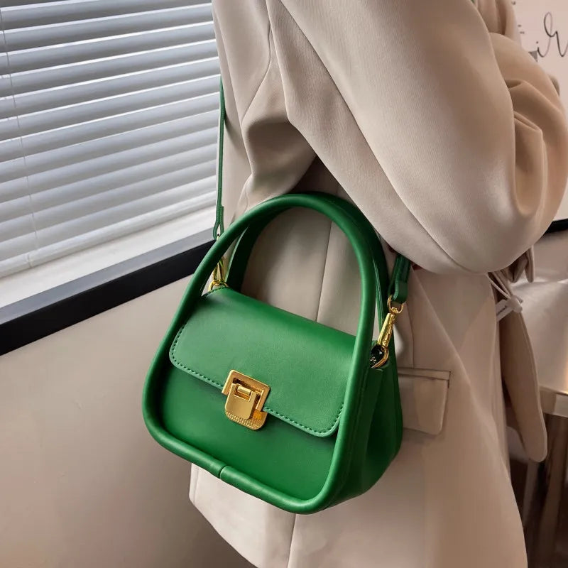 Green Pu Leather Crossbody Bag Women Flap Messenger Handbag